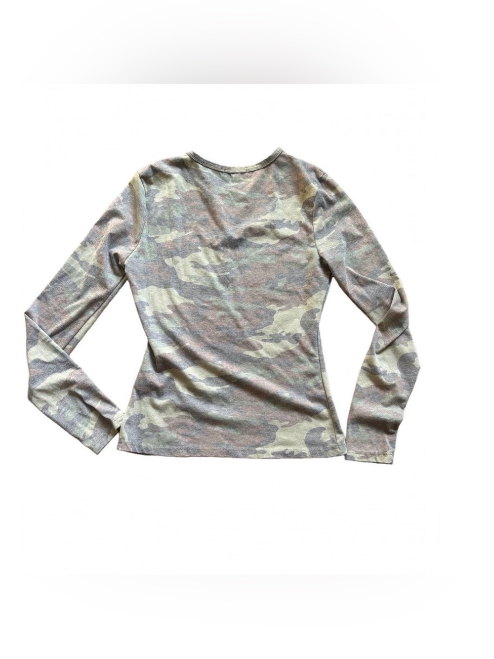 Faded Rose Camo Long Sleeve Crew Neck Top Size L Green Brown